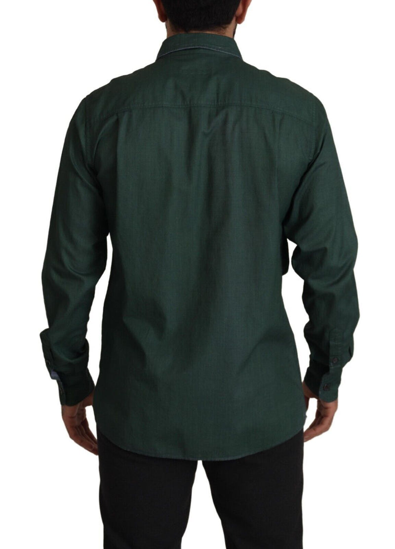 Dark Green Button Down Long Sleeves Shirt