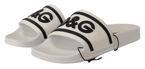 White Black Rubber Beachwear Logo Sandals Shoes