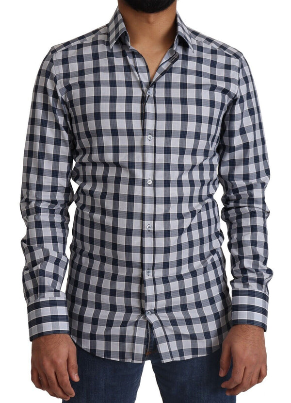 Blue White Check Cotton Slim Fit GOLD Shirt