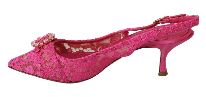 Pink Lace Heels Crystals Slingback Shoes