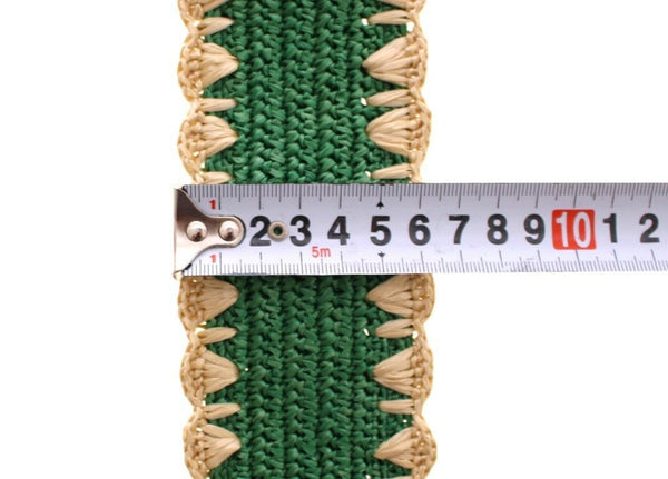 Green Raffia Woven Waist Viscose Wide Belt