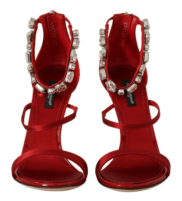 Red Satin Crystals Sandals Heels Keira Shoes