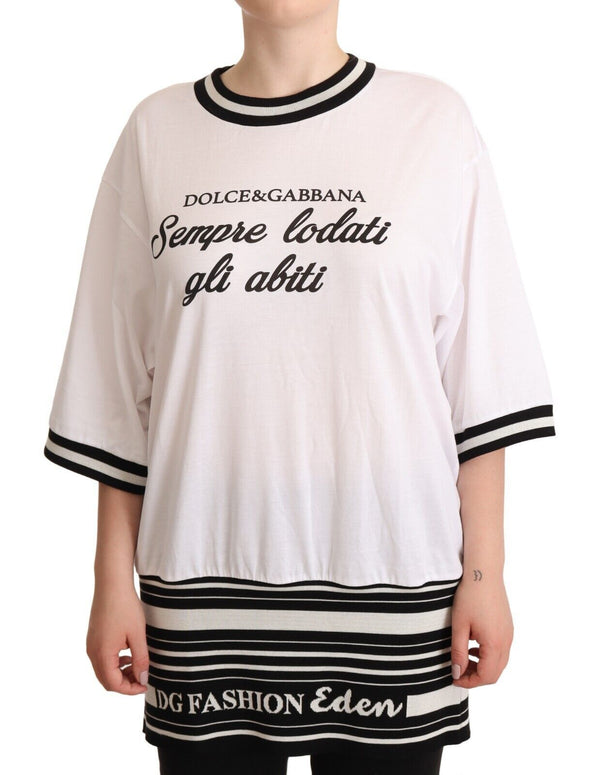 White DG Fashion Print Cotton Crewneck T-Shirt