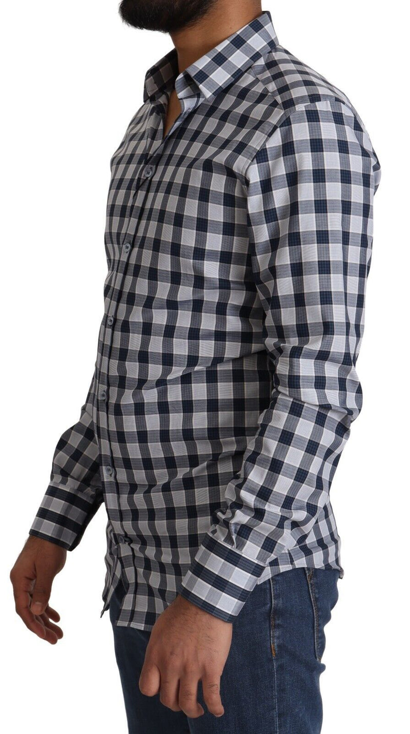 Blue White Check Cotton Slim Fit GOLD Shirt