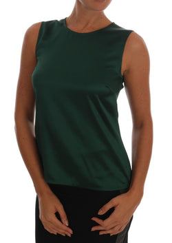 Dark Green Silk Sleeveless Round Neck Tank Top