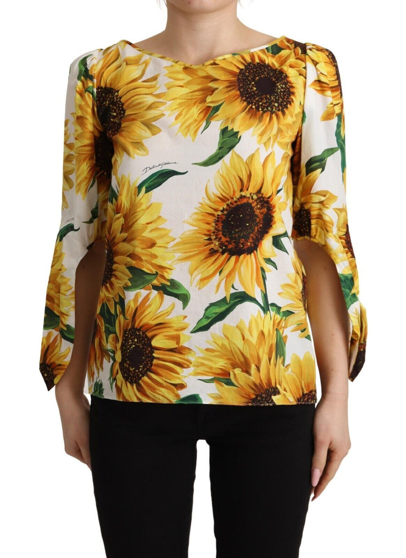 White Sunflower Cotton Round Neck Blouse Top