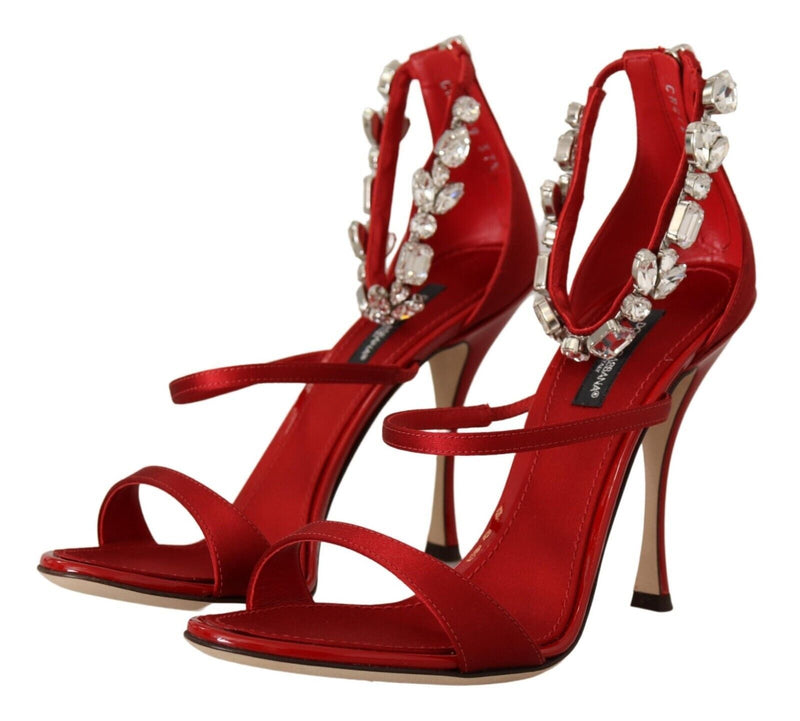 Red Satin Crystals Sandals Heels Keira Shoes