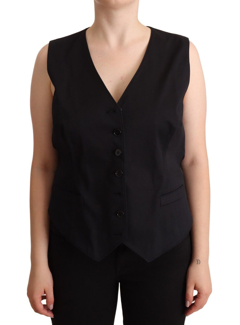 Black Button Down Sleeveless Vest Waiscoat Top