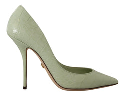 Mint Green Leather Stiletto Heels Pumps Shoes