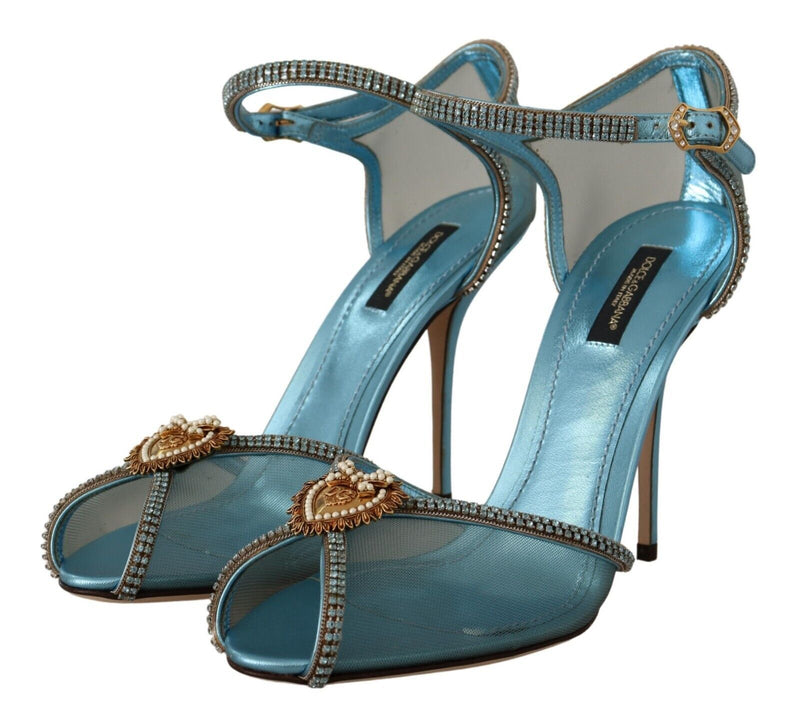 Blue Mesh Gold DEVOTION HEART Heels Shoes