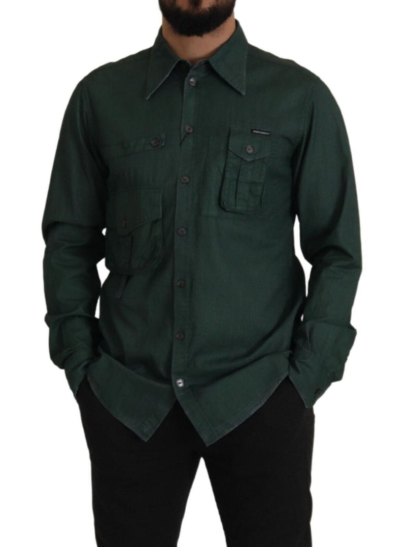 Dark Green Button Down Long Sleeves Shirt