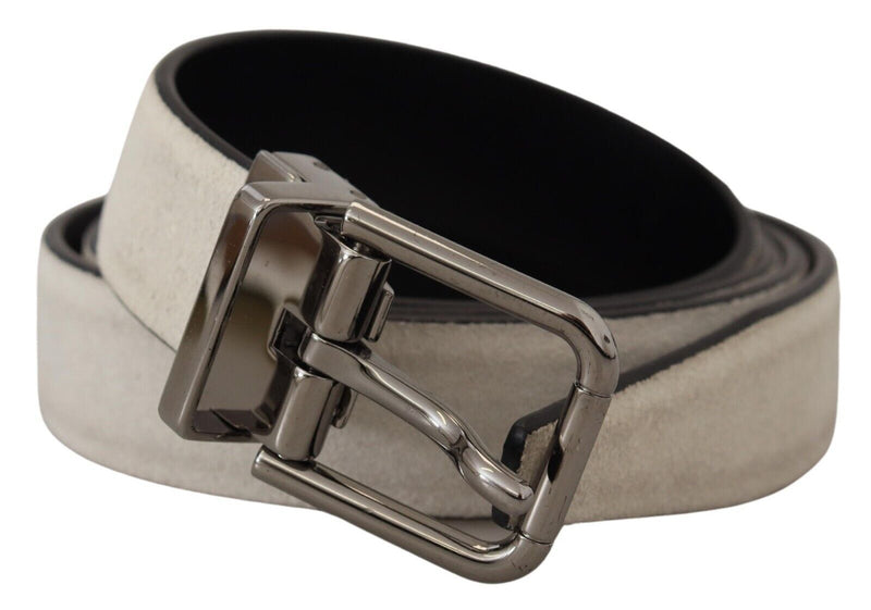 White Velvet Leather Silver Buckle Men Belt