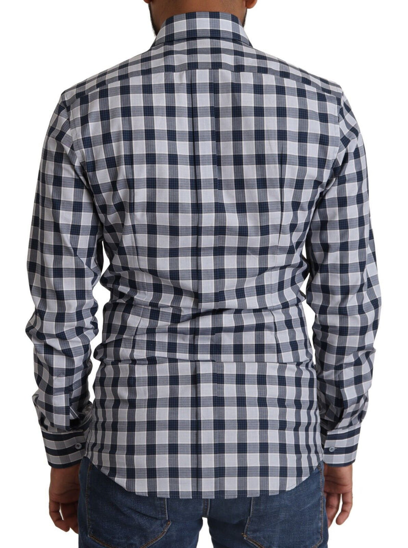 Blue White Check Cotton Slim Fit GOLD Shirt