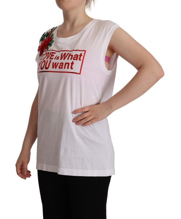 White Floral Print Cotton Round Neck T-shirt