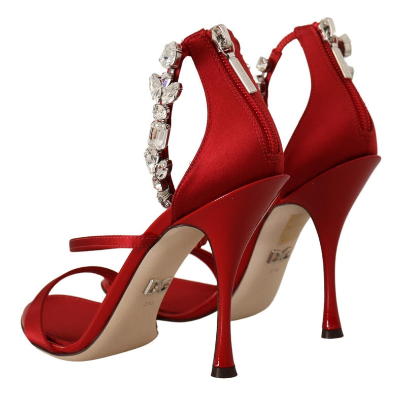 Red Satin Crystals Sandals Heels Keira Shoes