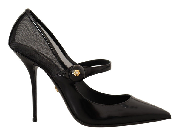 Black Leather Heels Pumps Mary Jane Shoes