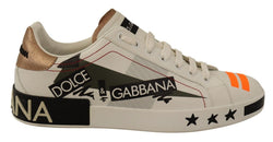 White Portofino Graffiti Leather Sneakers Mens Shoes