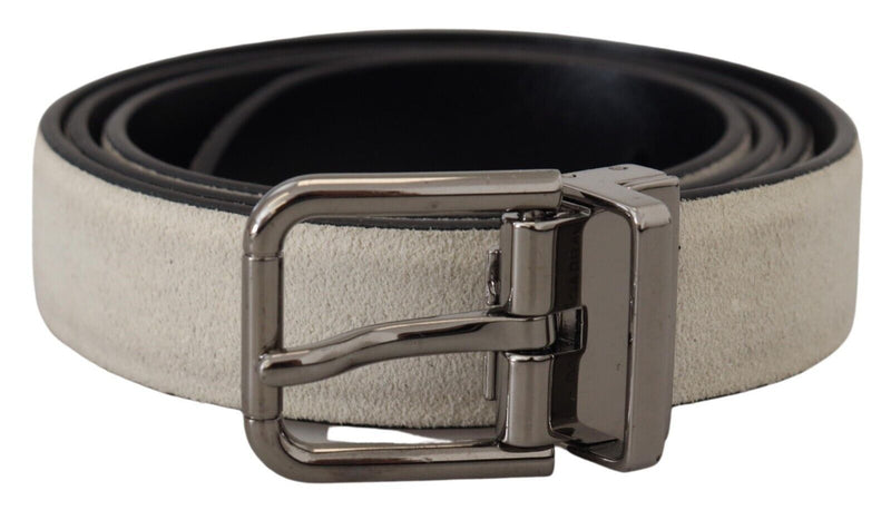 White Velvet Leather Silver Buckle Men Belt