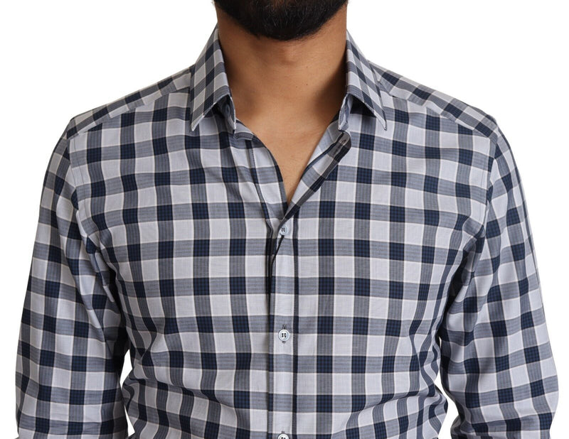 Blue White Check Cotton Slim Fit GOLD Shirt