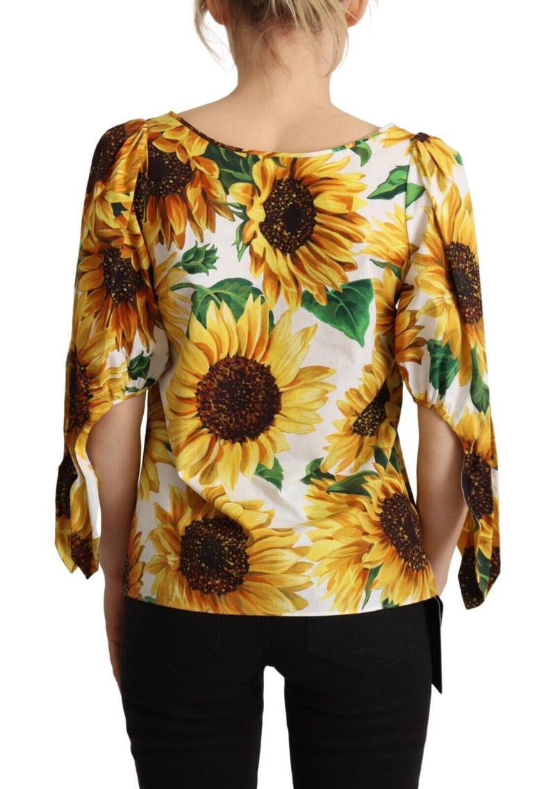 White Sunflower Cotton Round Neck Blouse Top