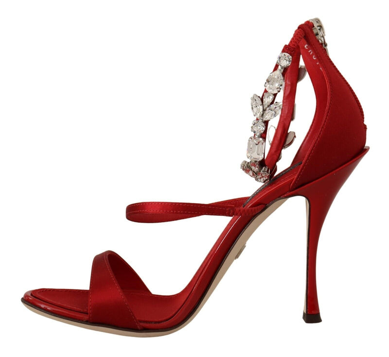 Red Satin Crystals Sandals Heels Keira Shoes