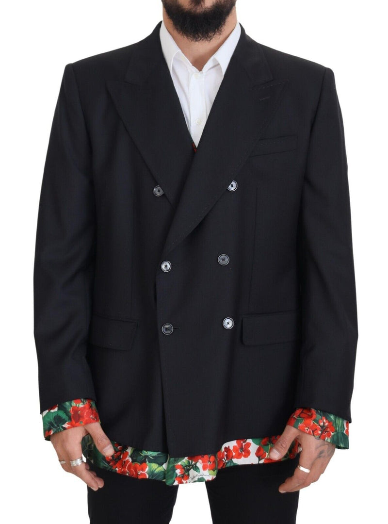 Black Floral Double Breasted Coat Blazer