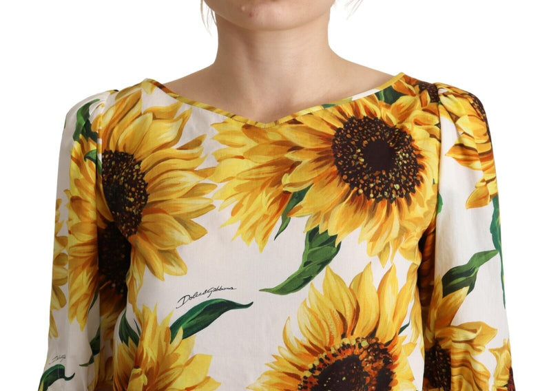 White Sunflower Cotton Round Neck Blouse Top