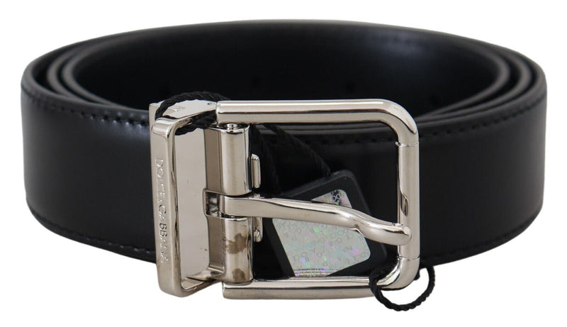 Black Leather Silver Tone Metal Buckle Belt