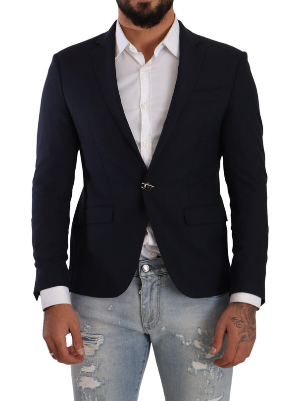 Dark Blue Single Breasted Slim Fit Blazer