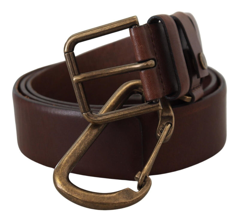 Brown Leather Gold Metal Buckle Carabiner Belt