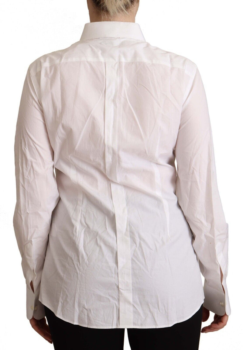 White Cotton Collared Long Sleeve Shirt Top