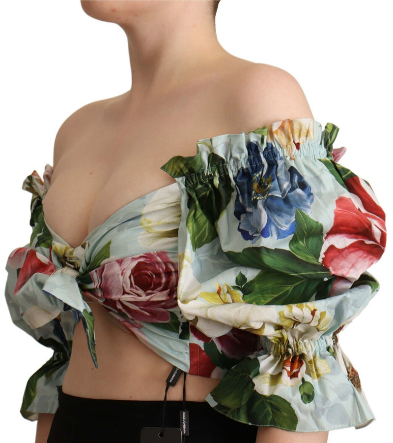 Multicolor Floral Open Shoulder Crop Blouse Top