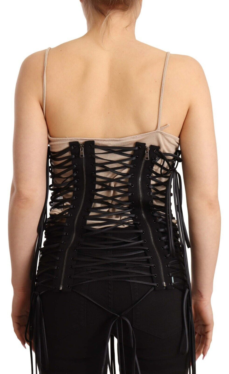 Black Interlaced Corset Polyester Two Zip Top