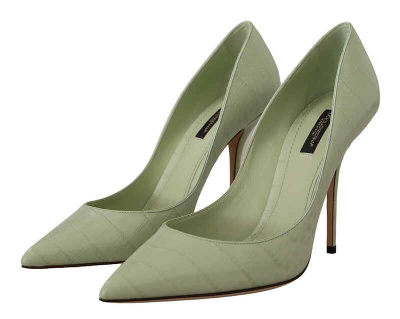 Mint Green Leather Stiletto Heels Pumps Shoes