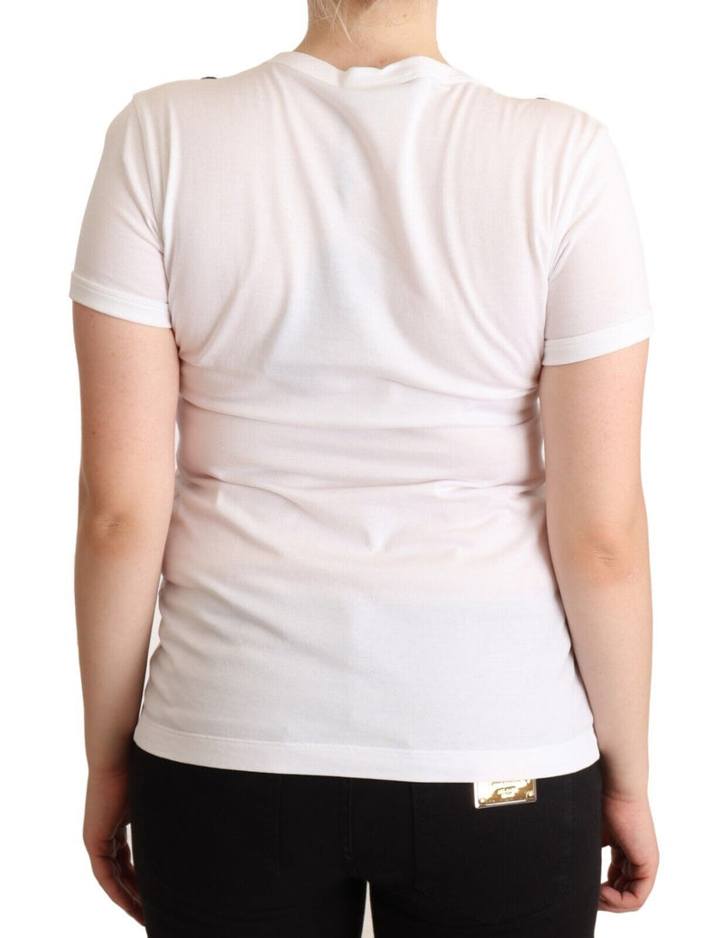 White Cotton Crewneck Crystal Embellish T-Shirt