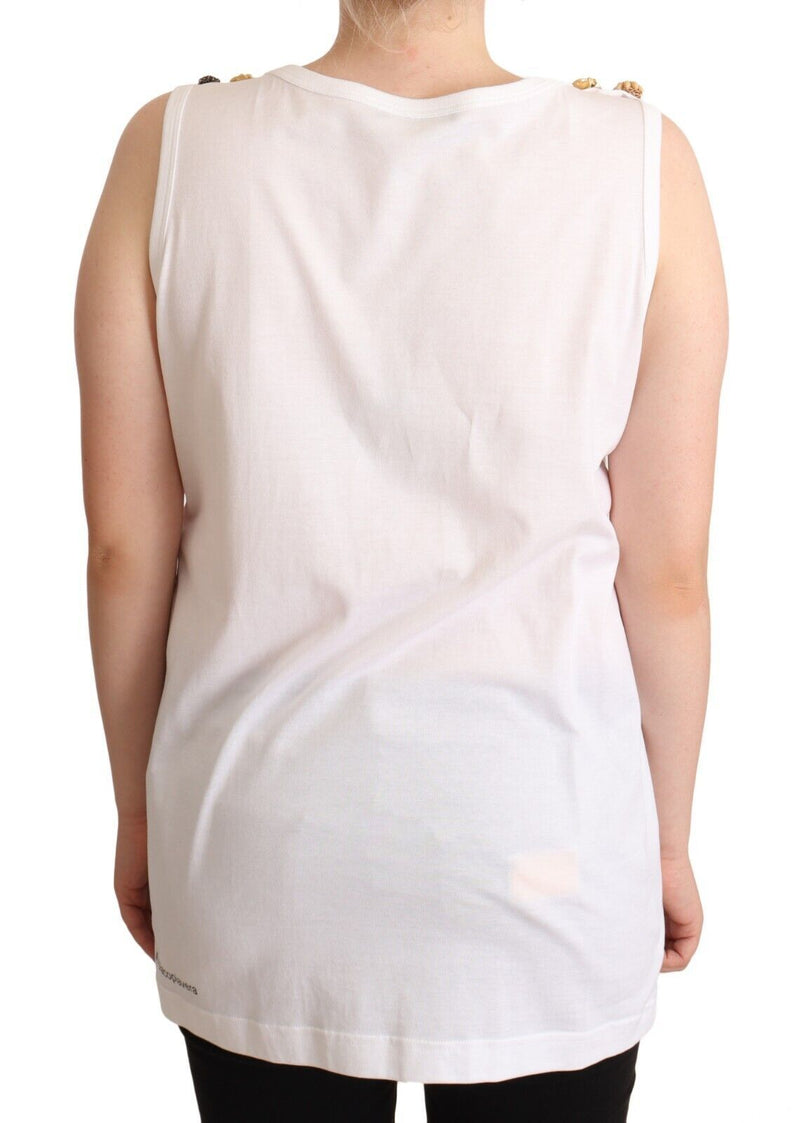 White Crystal Embellished Sleevesless Tank Top