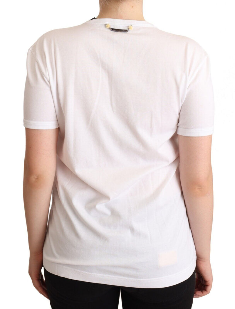 White Logo Print Short Sleeves Cotton T-Shirt