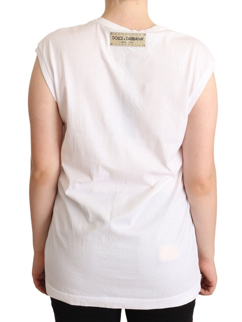 White Logo Print Cotton Sleeveless Tank T-Shirt