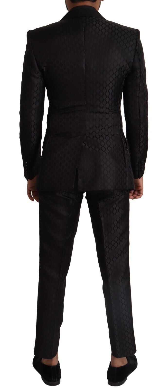 Black Silk Slim Fit Patterned 2 Piece Suit