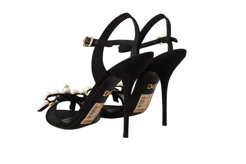 Black Keira Sandals Faux Pearl Ankle Strap Shoes