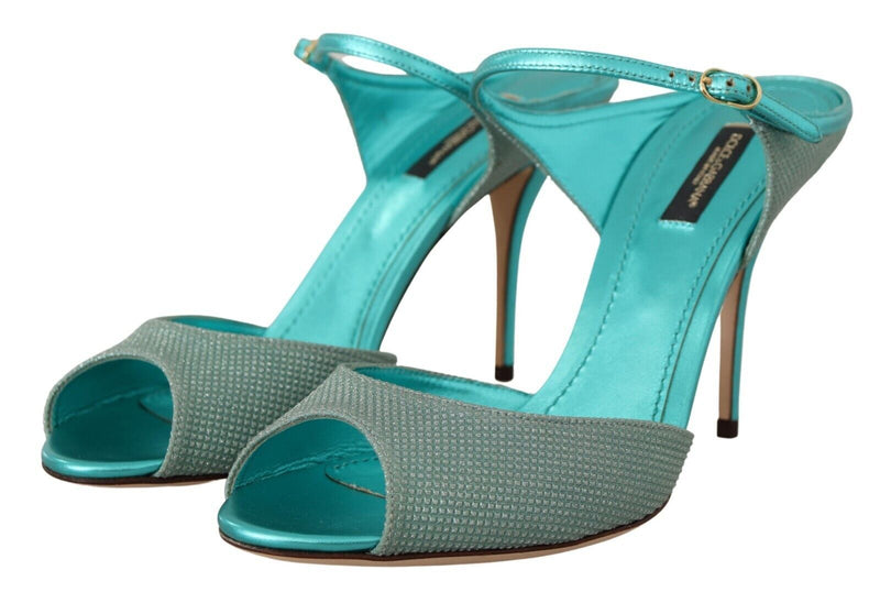 Aqua Blue Glittered Ankle Strap Sandals Shoes