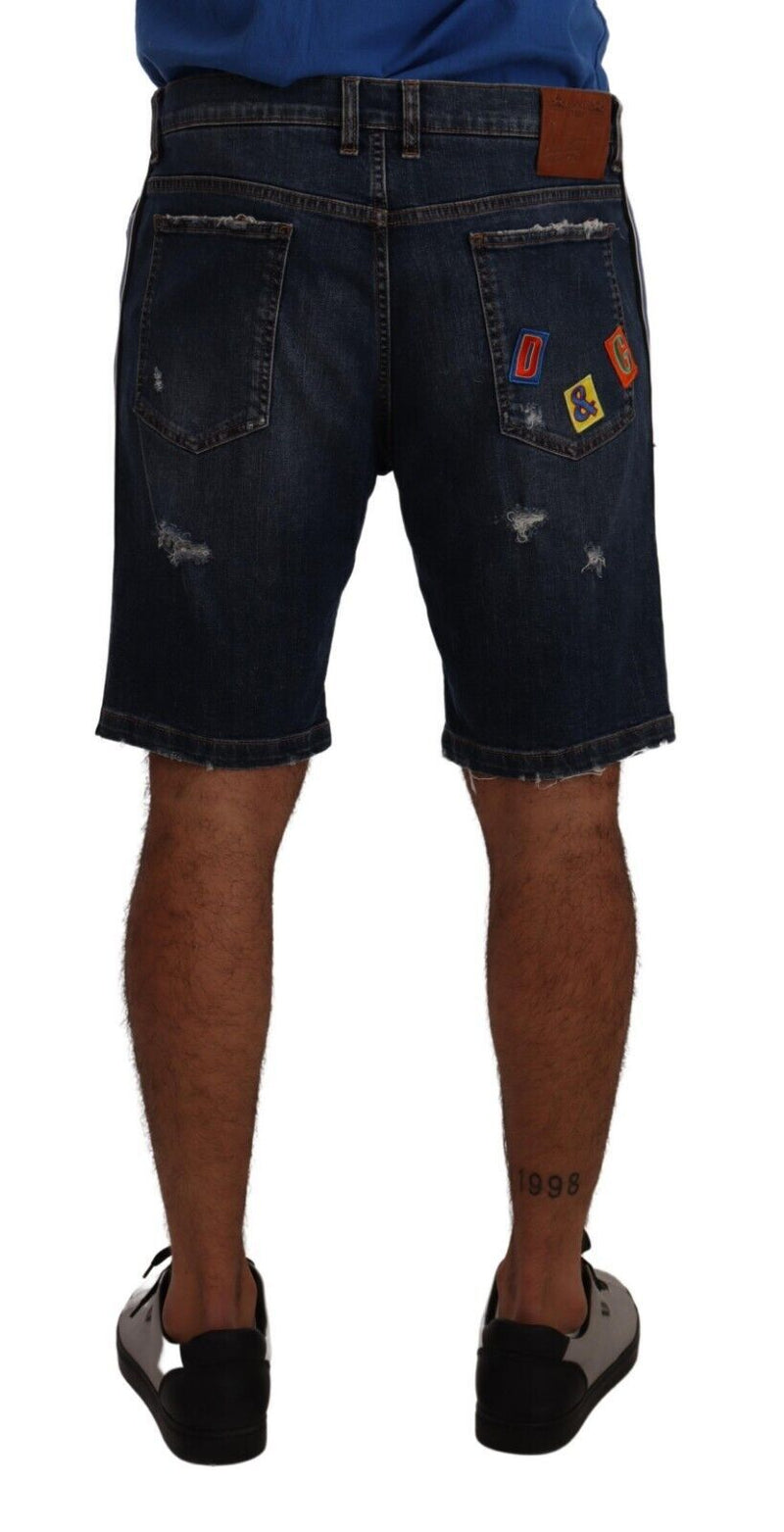 Blue Logo Patch Cotton Denim Bermuda Shorts