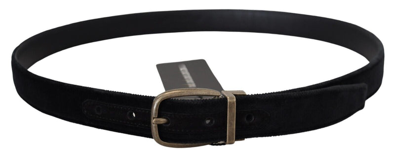 Black Velvet Leather Antique Metal Buckle