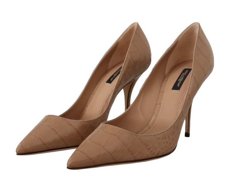 Beige Leather High Heels Pumps Shoes