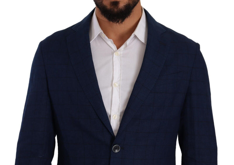 Navy Blue Checkered Jacket Sport Coat Blazer