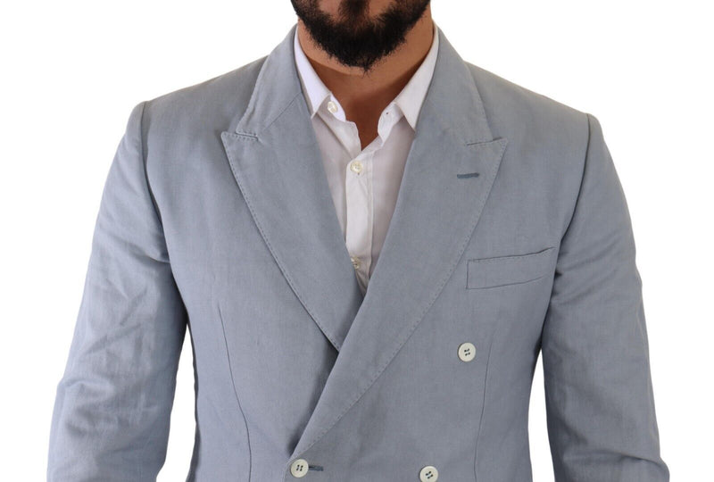 Blue Cotton Linen Slim Fit Jacket Coat Blazer