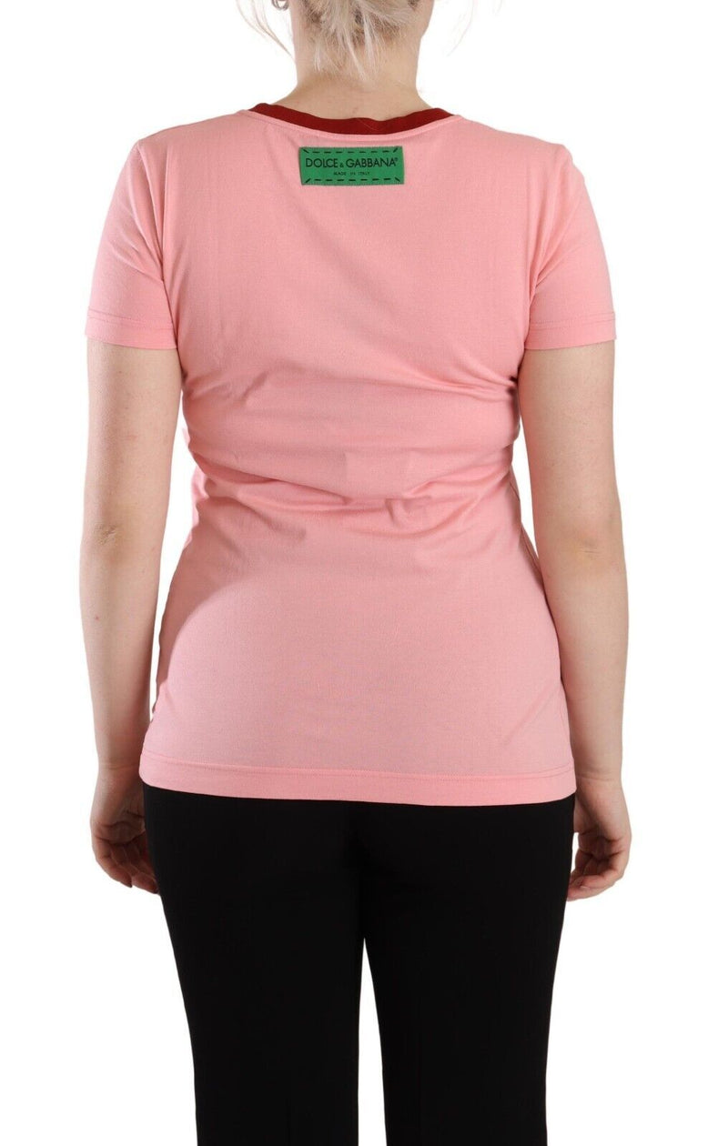 Pink Cotton Short Sleeves Crewneck T-shirt Top