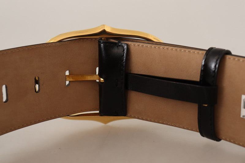 Black Leather Gold Metal Oval Buckle Belt