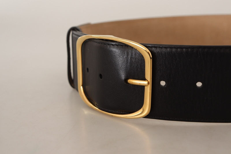 Black Leather Gold Metal Square Buckle Belt