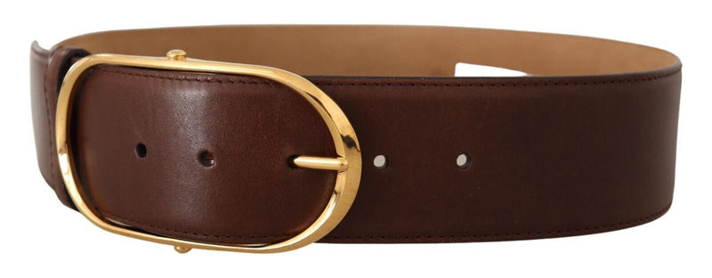 Brown Leather Gold Metal Oval Buckle Belt